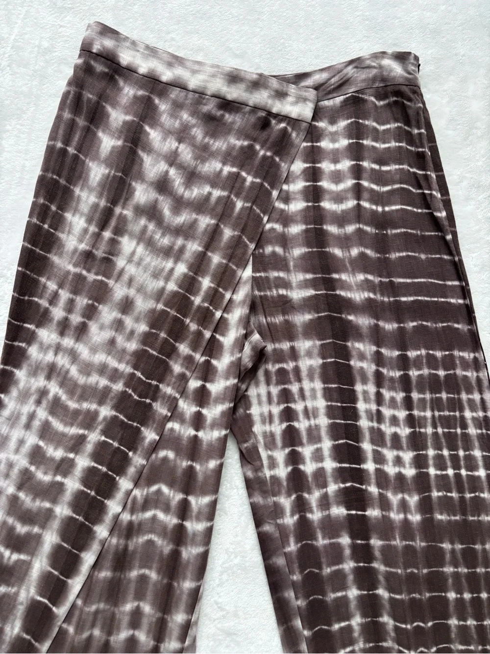 ZARA Wrap-Front Wide Leg Linen Blend Tie-Dye Boho Pants--NEW--XL